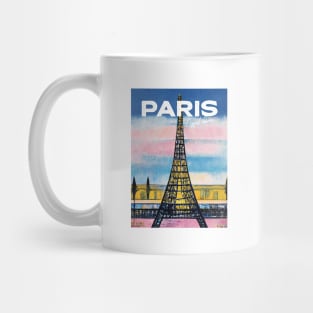 Eiffel Tower Paris Pink Sunset Travel Poster Retro Wall Art Illustration Mug